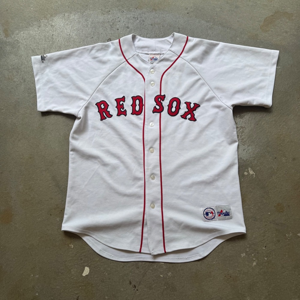 Majestic Boston Red Sox MLB Baseball Jersey White Red Embroidered Mens Large